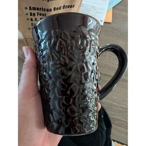 Vintage Kahlua Coffee Mug Brown Excellent Embossed Coffee Bean Textured Logo